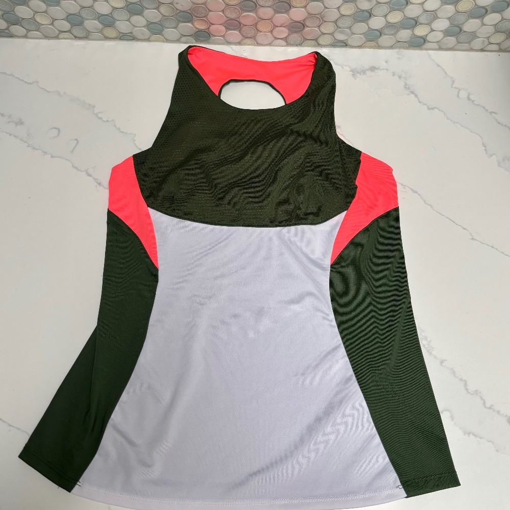 Lucky in Love Tank in Olive Green, Orange, and White